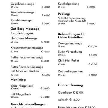 Wellness Preisliste