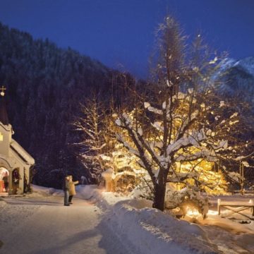 Beleuchteter Baum im Winter