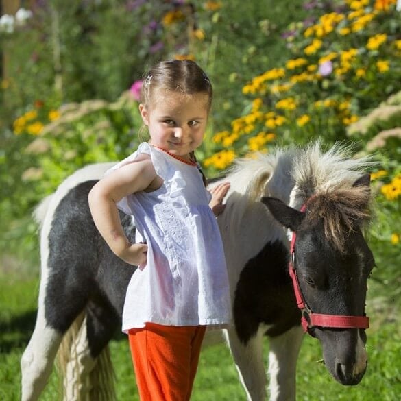 Mädchen streichelt Pony